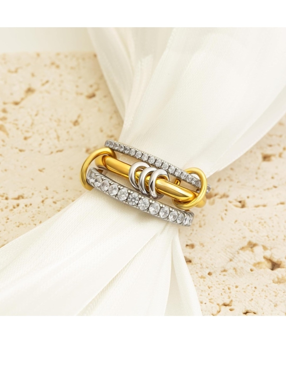 Two-Tone Gold and Silver Crystal Stackable Rings - Brand - Picture 4 of 5